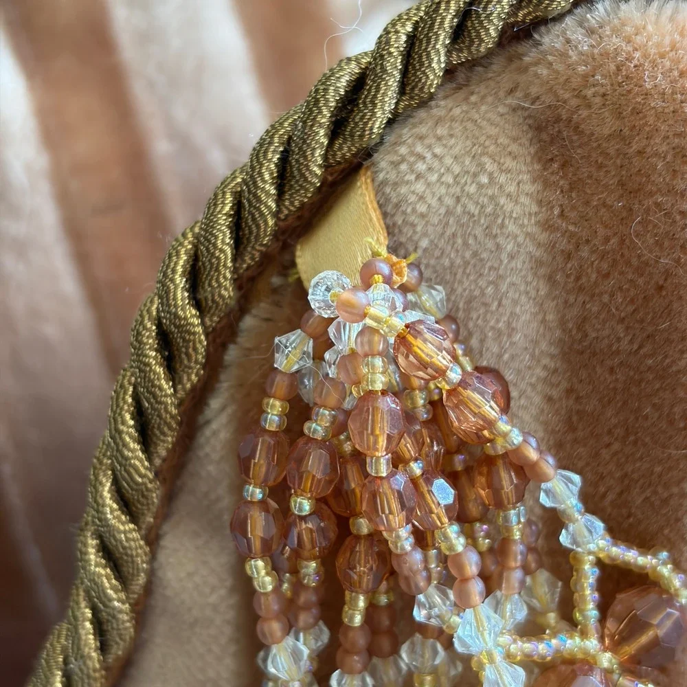 Vintage Brown Copper Gold Velvet Pillows Beaded Tassel Fringe Stripes 10